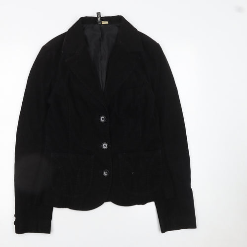 H&M Women Black Corduroy Blazer Size 10 Regular Single Breasted Jacket