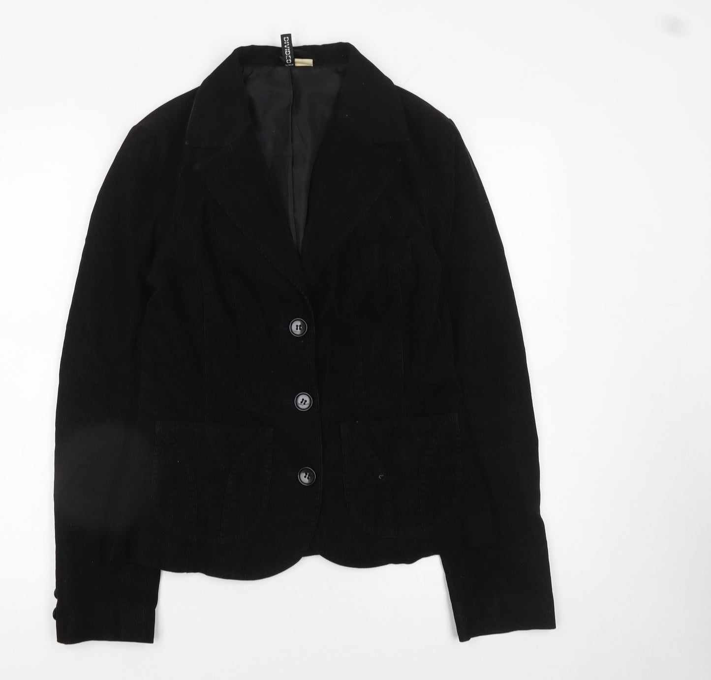 H&M Women Black Corduroy Blazer Size 10 Regular Single Breasted Jacket