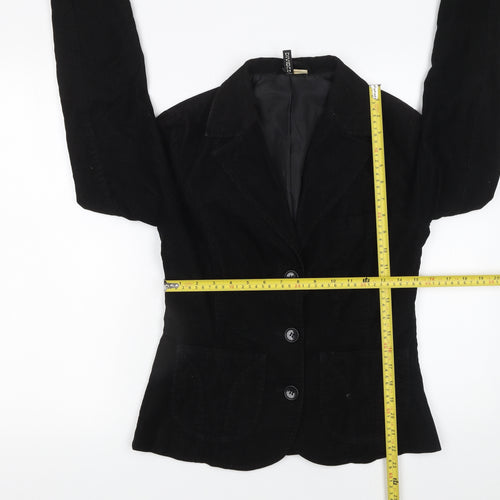 H&M Women Black Corduroy Blazer Size 10 Regular Single Breasted Jacket