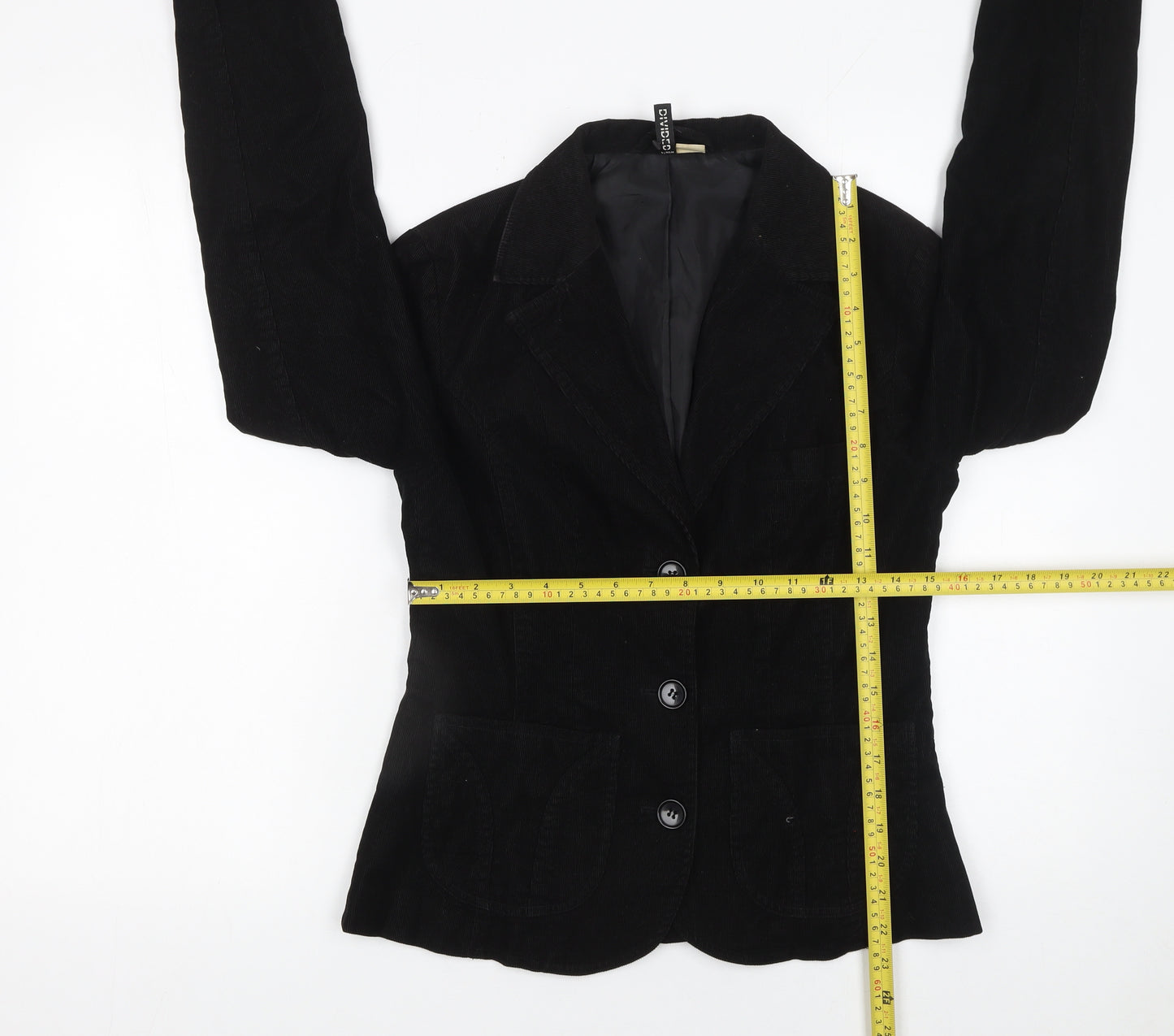 H&M Women Black Corduroy Blazer Size 10 Regular Single Breasted Jacket