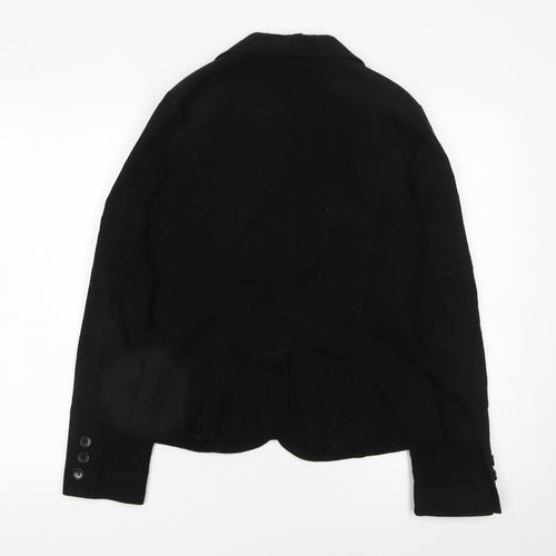 H&M Women Black Corduroy Blazer Size 10 Regular Single Breasted Jacket