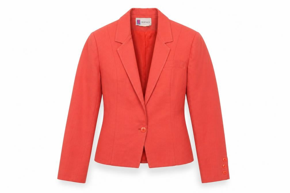 Front view of Prophecy Women's Red Linen Blend Single-Breasted Blazer, size 10