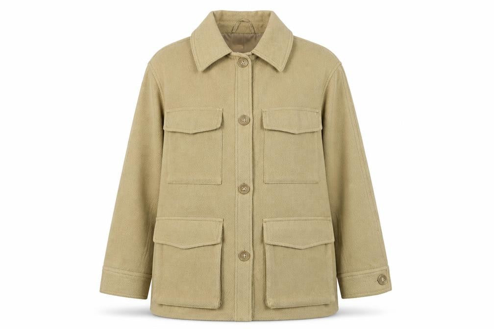 Front view of H&M Women’s Beige Mid-Length Button Jacket, size UK 12, Regular