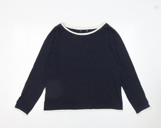 The White Company Womens Blue Cotton Long Sleeve Boat Neck T-Shirt Size 10