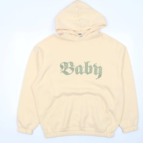 ASOS Design Women Beige L Hoodie Rhinestone 'Baby' Pullover