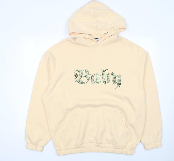 ASOS Design Women Beige L Hoodie Rhinestone 'Baby' Pullover