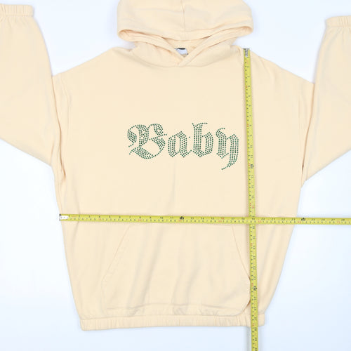 ASOS Design Women Beige L Hoodie Rhinestone 'Baby' Pullover