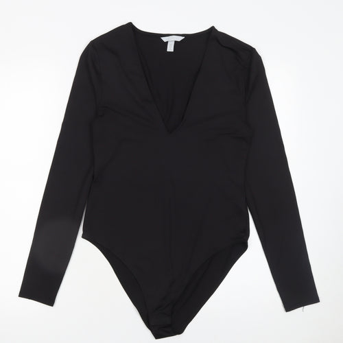 H&M Women Black Long Sleeve V-Neck Bodysuit Size 12