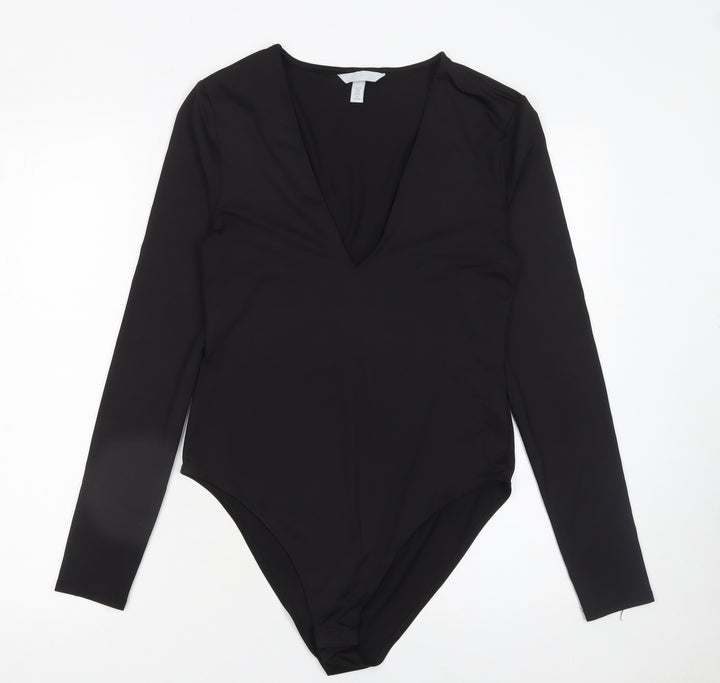 H&M Women Black Long Sleeve V-Neck Bodysuit Size 12