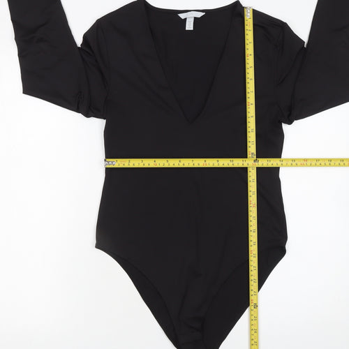 H&M Women Black Long Sleeve V-Neck Bodysuit Size 12