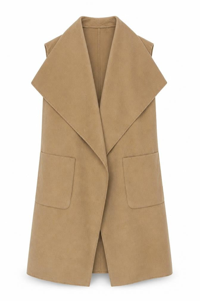 Front view of Michael Kors Women Beige Wool Blend Long Waistcoat L