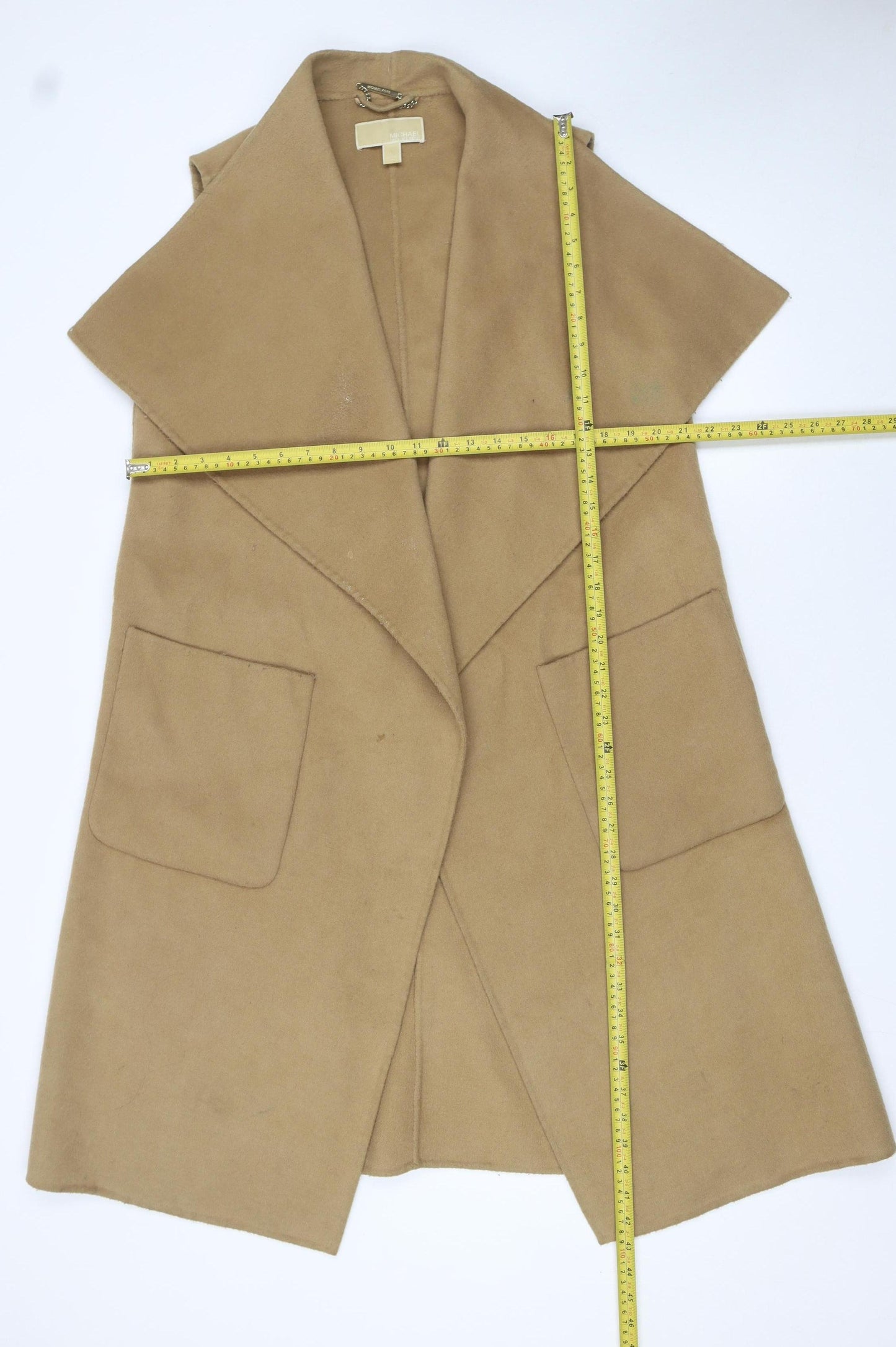 Michael Kors Women Beige Wool Blend Long Waistcoat L