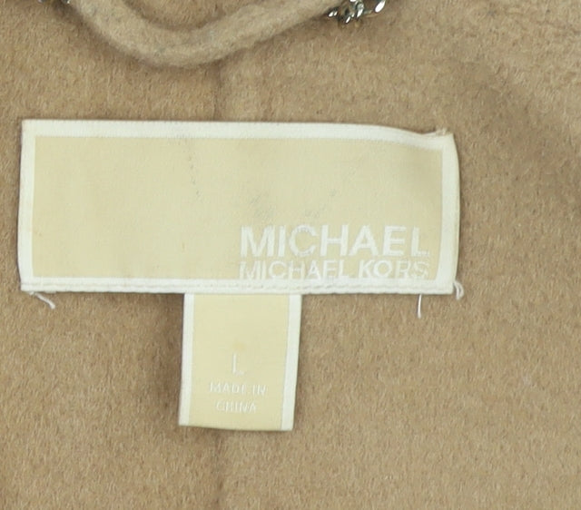 Michael Kors Women Beige Wool Blend Long Waistcoat L