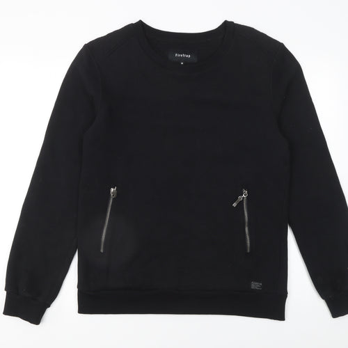Firetrap Men's Black Sweatshirt M Pullover Crew Neck Zip Pockets