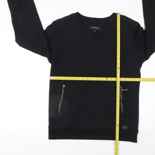 Firetrap Men's Black Sweatshirt M Pullover Crew Neck Zip Pockets