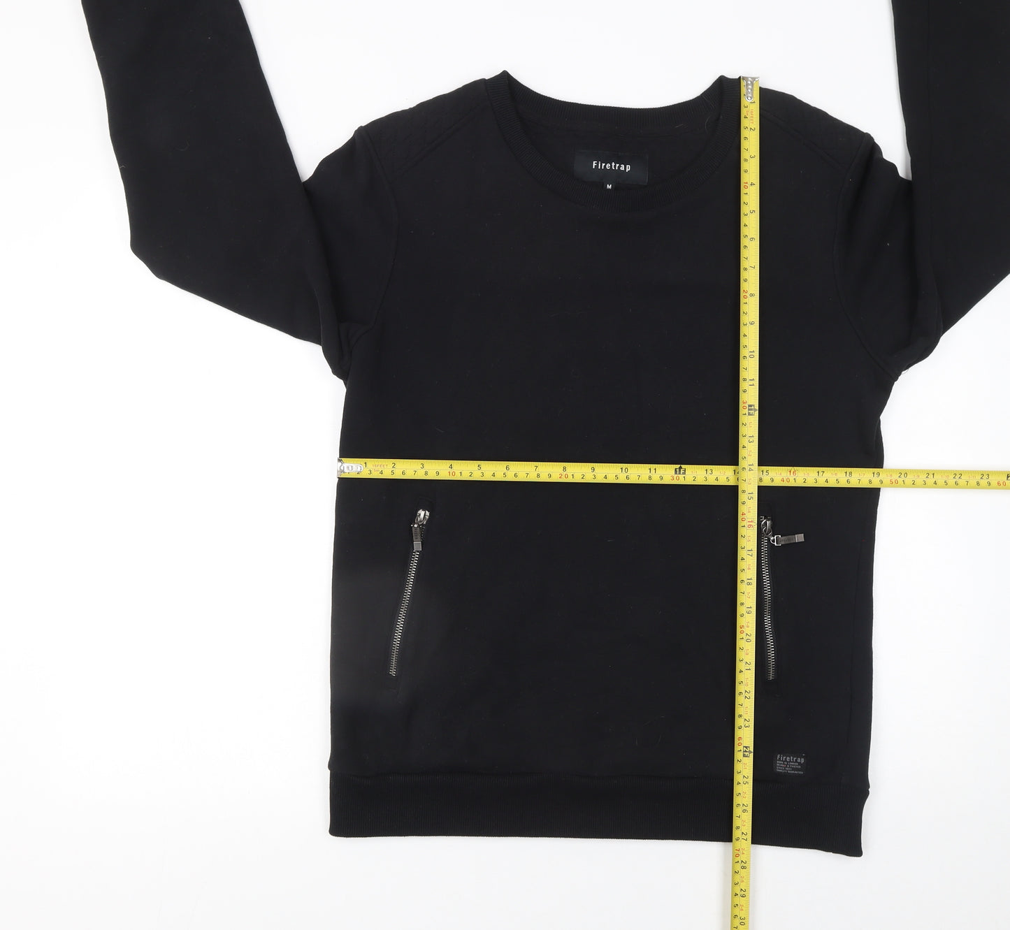 Firetrap Men's Black Sweatshirt M Pullover Crew Neck Zip Pockets