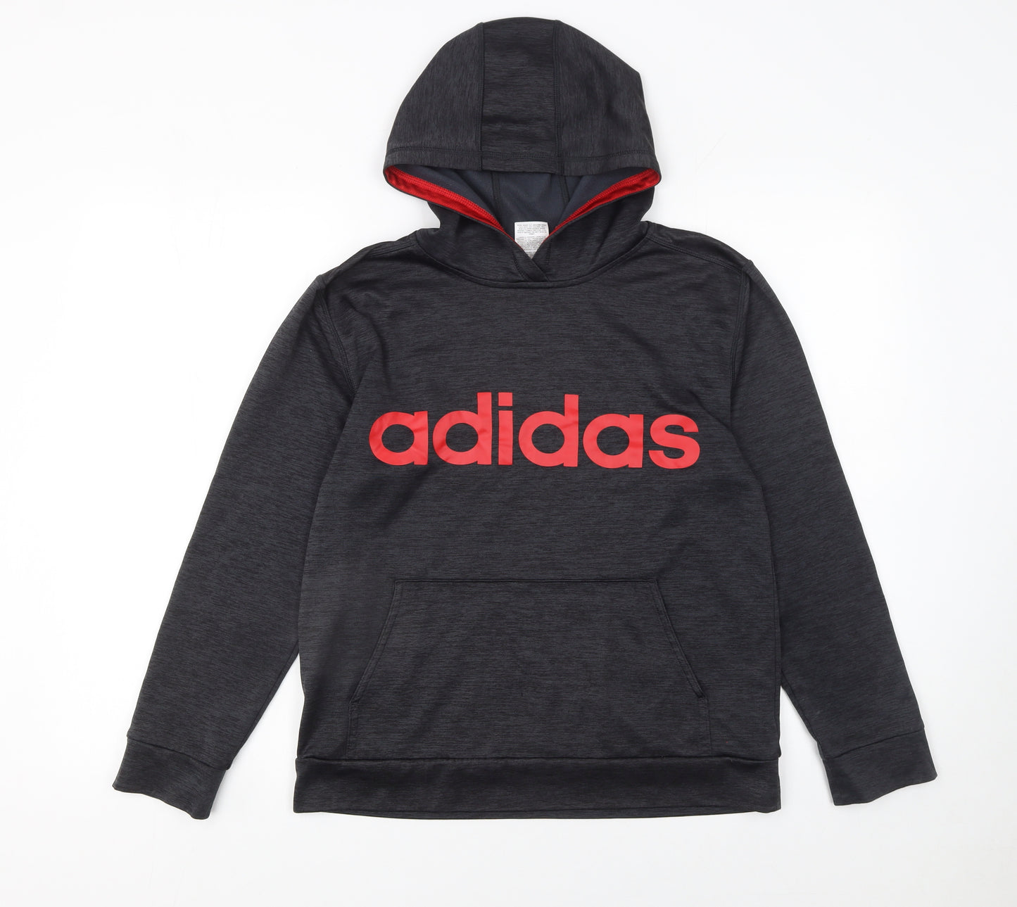 Adidas Boys Black Pullover Hoodie Size 14-16 Years Red Logo Sweatshirt