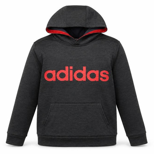Adidas Boys Black Pullover Hoodie Size 14-16 Years Red Logo Sweatshirt