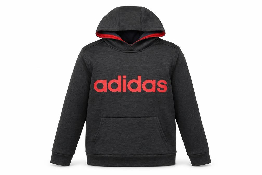 Adidas Boys Black Pullover Hoodie Size 14-16 Years Red Logo Sweatshirt