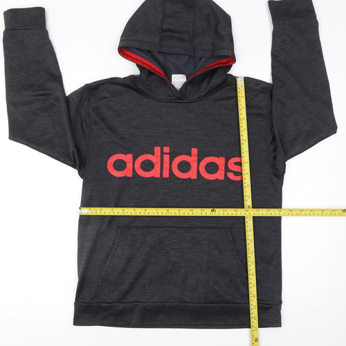Adidas Boys Black Pullover Hoodie Size 14-16 Years Red Logo Sweatshirt