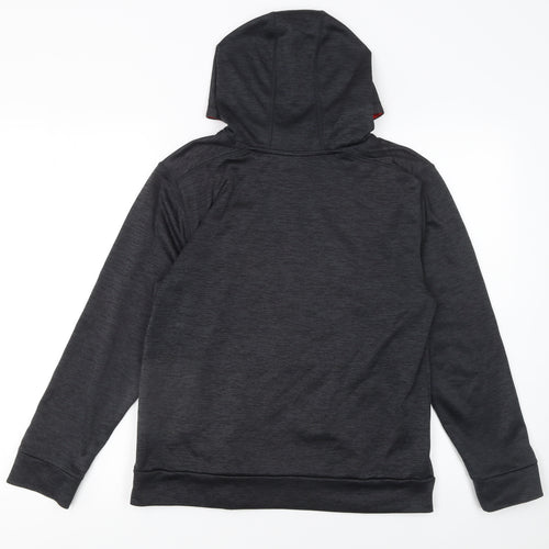 Adidas Boys Black Pullover Hoodie Size 14-16 Years Red Logo Sweatshirt