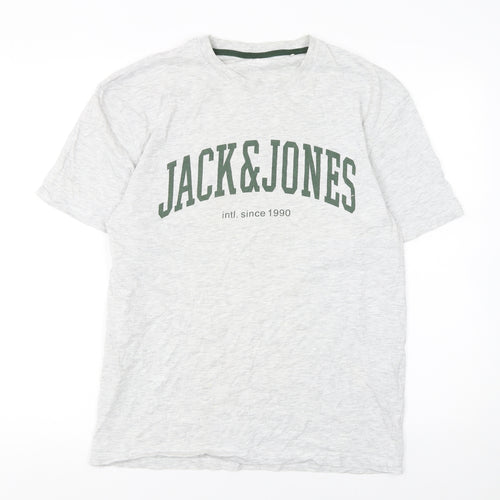 Jack & Jones Mens Grey Regular Fit Crew Neck Short Sleeve T-Shirt Size L