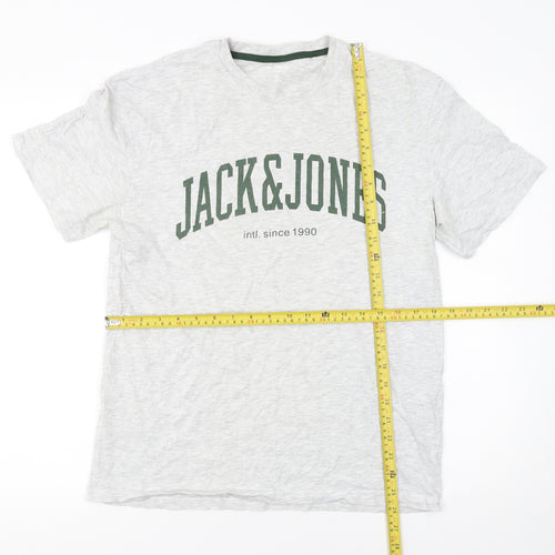 Jack & Jones Mens Grey Regular Fit Crew Neck Short Sleeve T-Shirt Size L