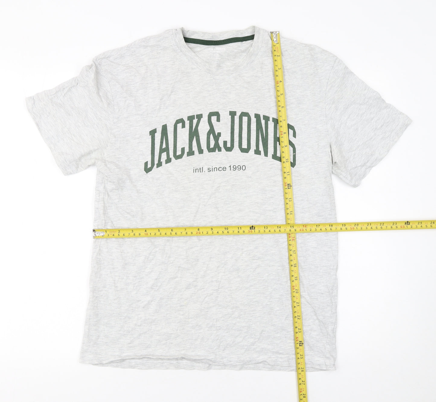 Jack & Jones Mens Grey Regular Fit Crew Neck Short Sleeve T-Shirt Size L