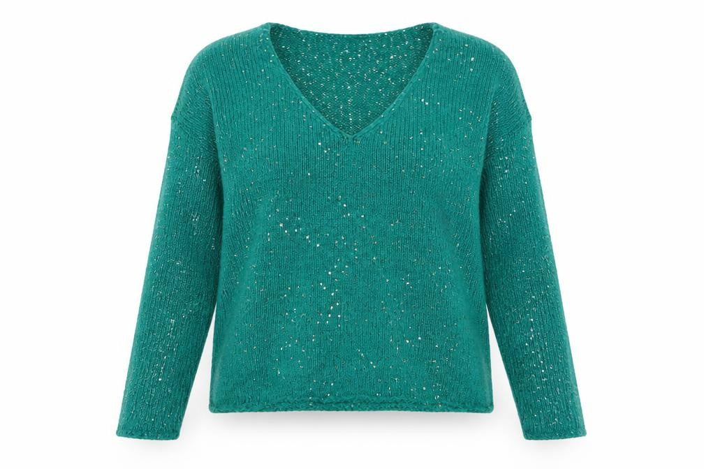 Vero Moda Women’s Green Sequin V-Neck Knit Jumper Size 12