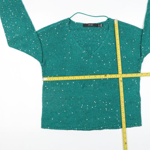 Vero Moda Women’s Green Sequin V-Neck Knit Jumper Size 12