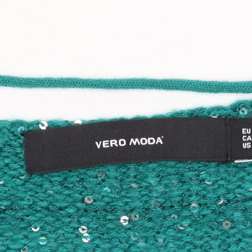 Vero Moda Women’s Green Sequin V-Neck Knit Jumper Size 12
