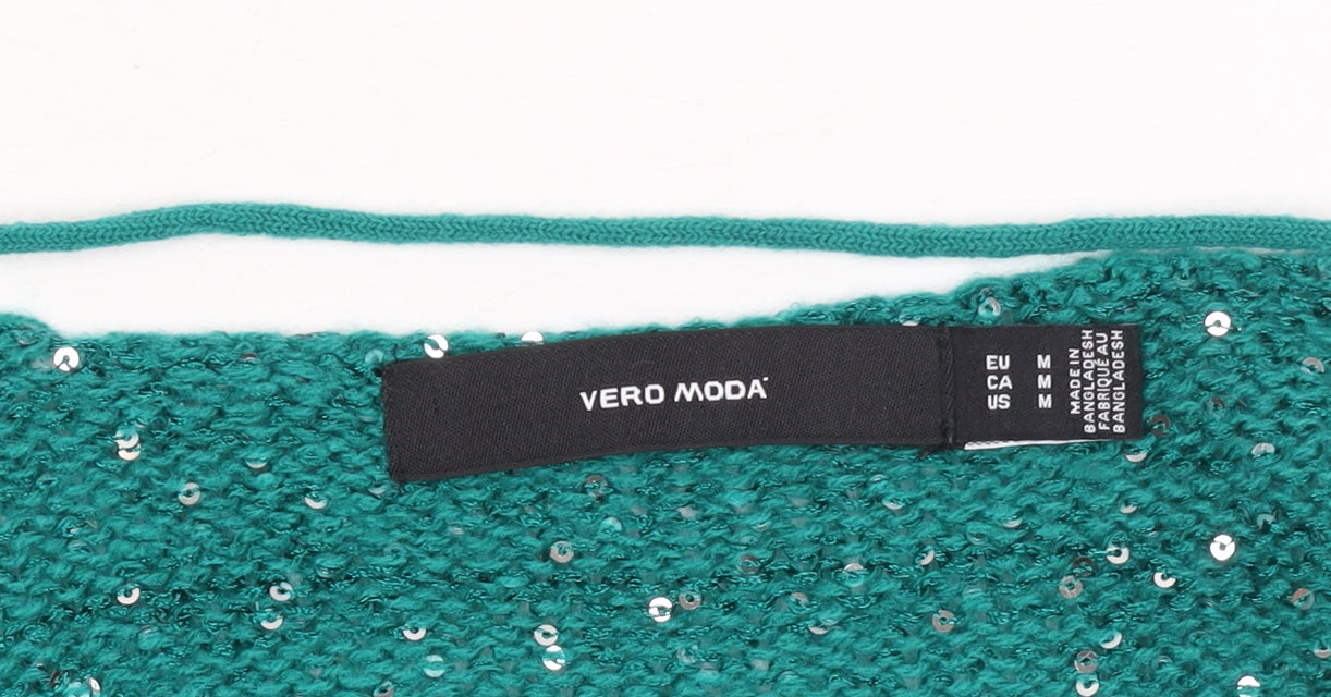 Vero Moda Women’s Green Sequin V-Neck Knit Jumper Size 12