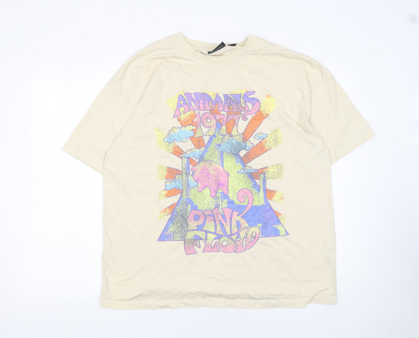 Primark Men Beige Pink Floyd 1977 Band Graphic T-Shirt Size M
