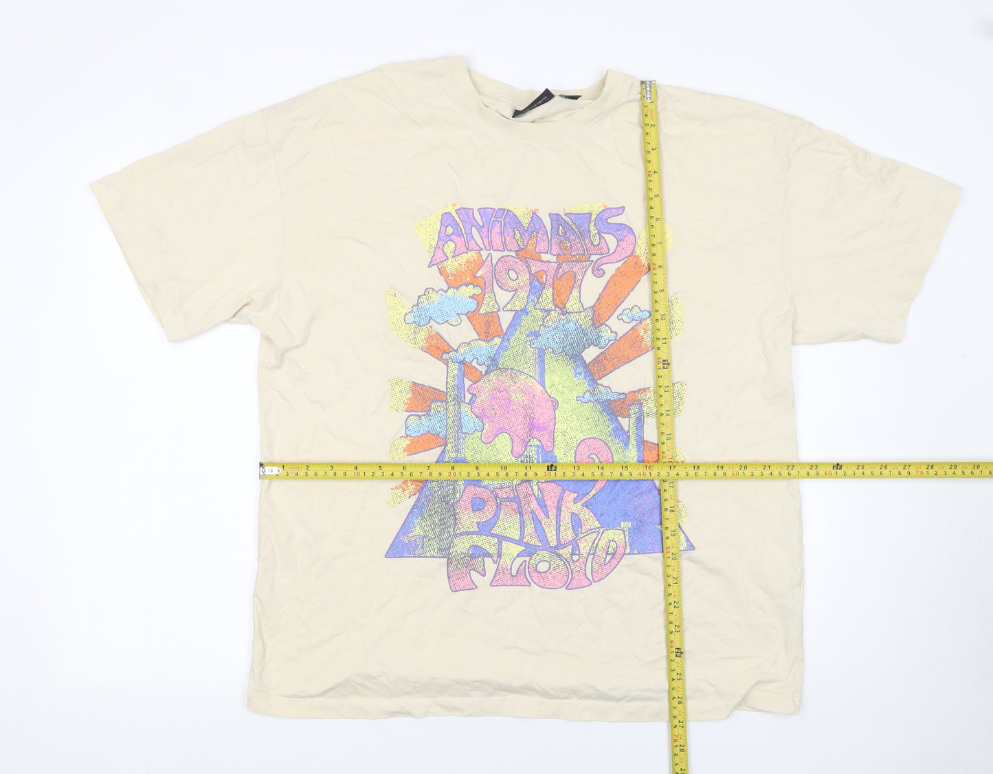 Primark Men Beige Pink Floyd 1977 Band Graphic T-Shirt Size M