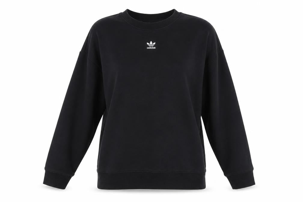 Front view of Adidas Women Black Cotton Blend Crew Neck Pullover Sweatshirt UK 14