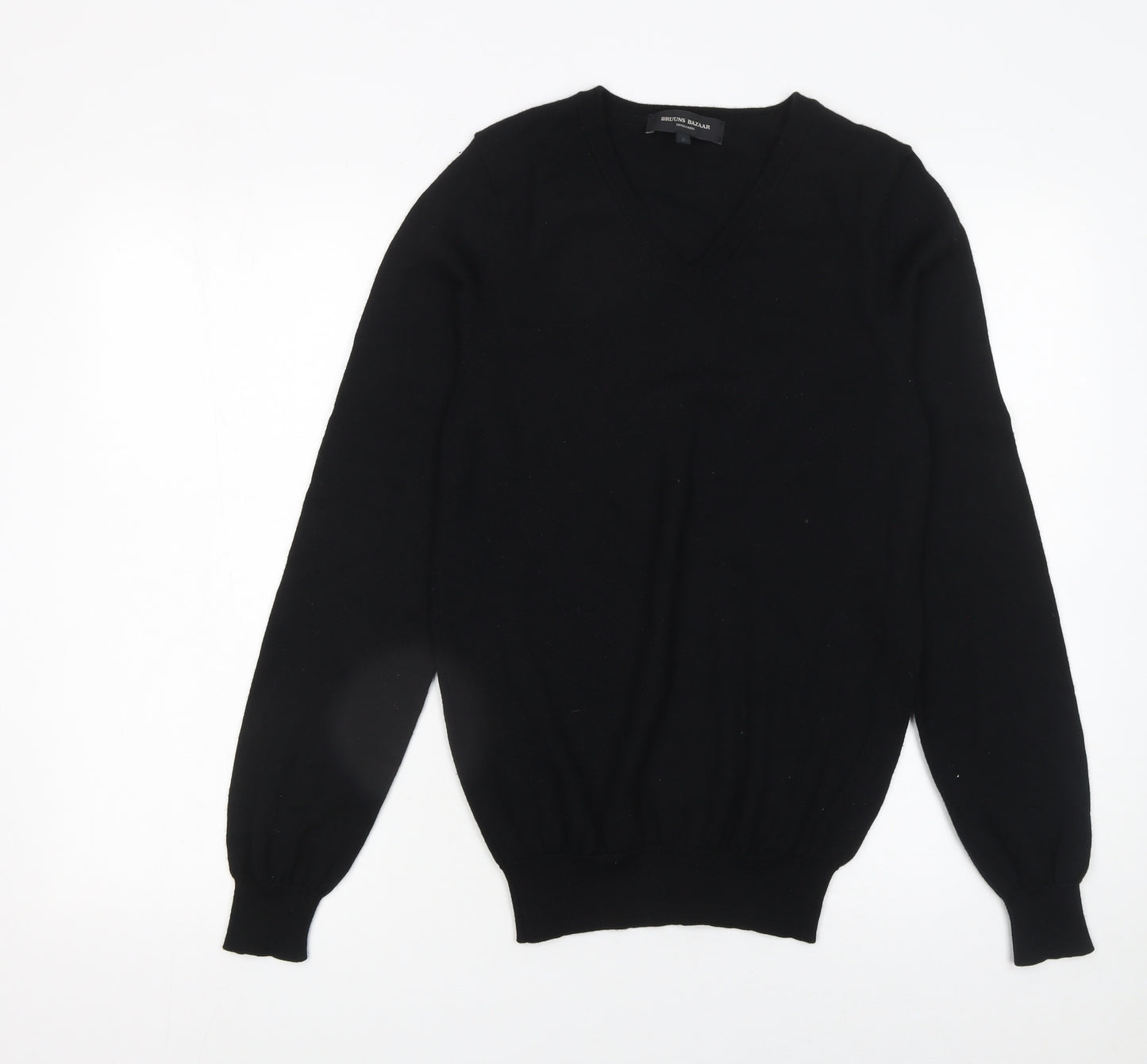Bruuns Bazaar Men’s Black Merino Wool V-Neck Jumper Size S