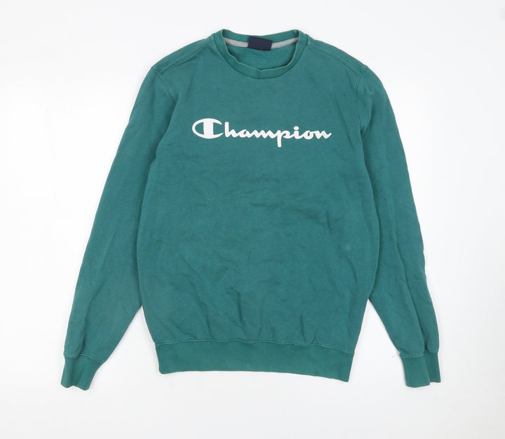 Champion Men’s Green Pullover Sweatshirt Small Crew Neck Sports Logo