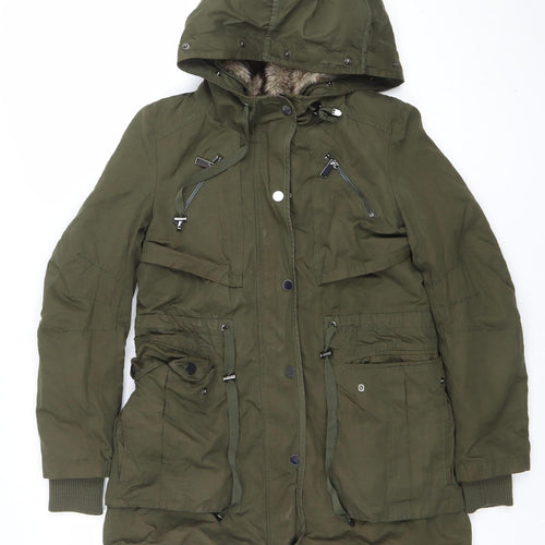 Ever New Women’s Green Hooded Faux Fur Lined Parka Coat Size 6