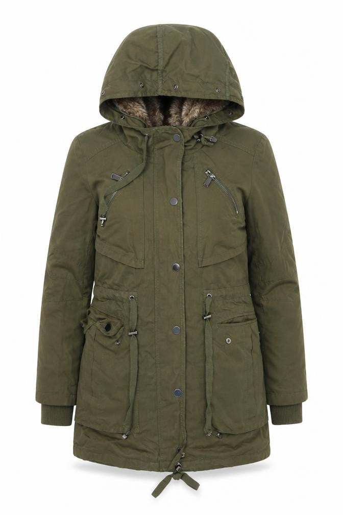 Ever New Women’s Green Hooded Faux Fur Lined Parka Coat Size 6
