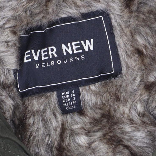 Ever New Women’s Green Hooded Faux Fur Lined Parka Coat Size 6
