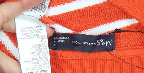 Marks and Spencer Women Orange Striped Cotton Henley Sweatshirt Size S
