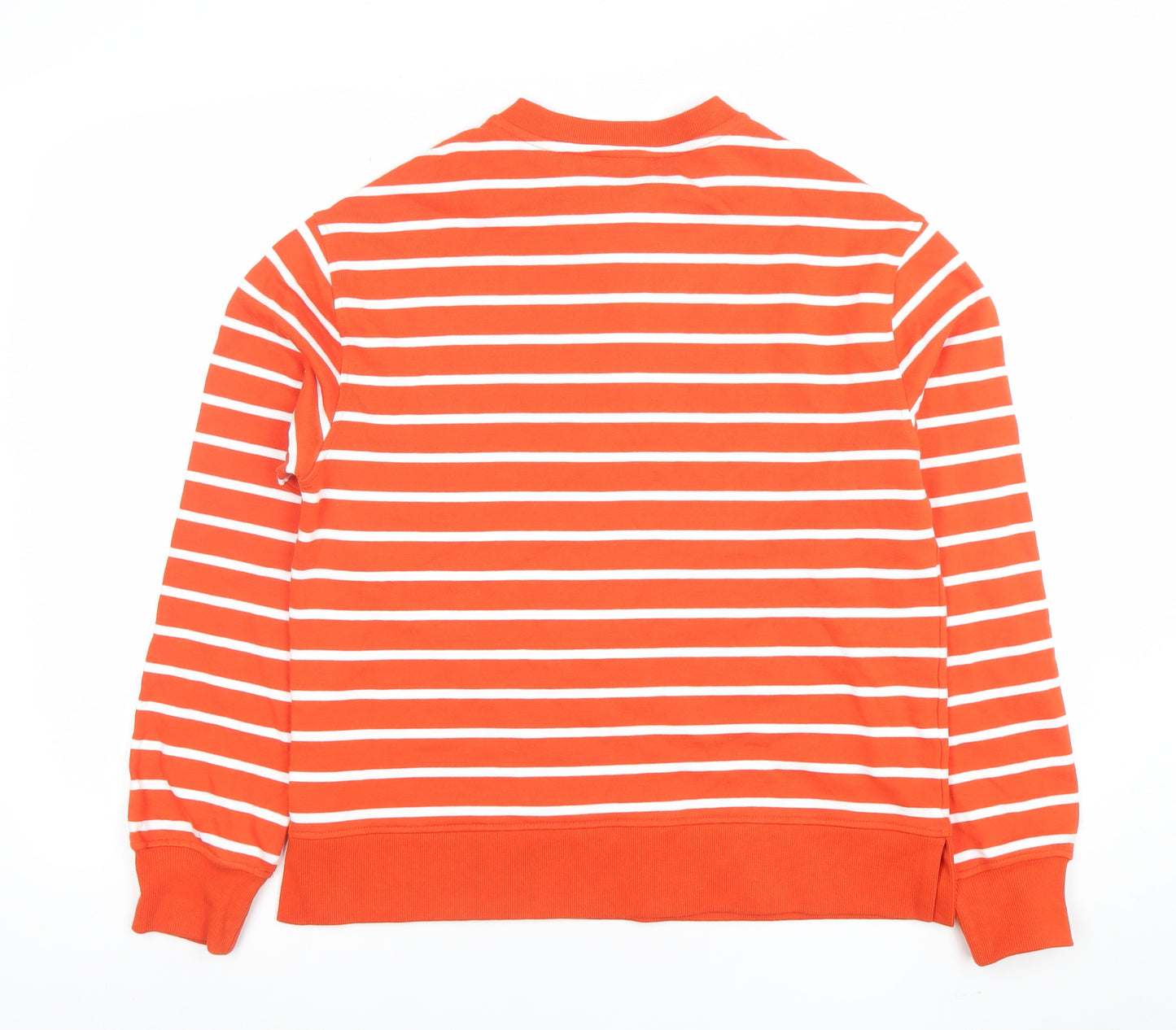 Marks and Spencer Women Orange Striped Cotton Henley Sweatshirt Size S