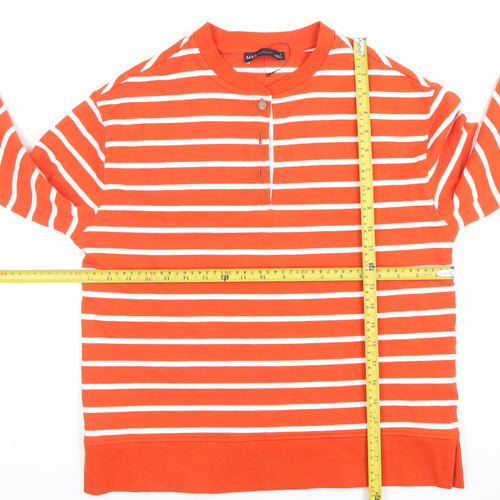 Marks and Spencer Women Orange Striped Cotton Henley Sweatshirt Size S