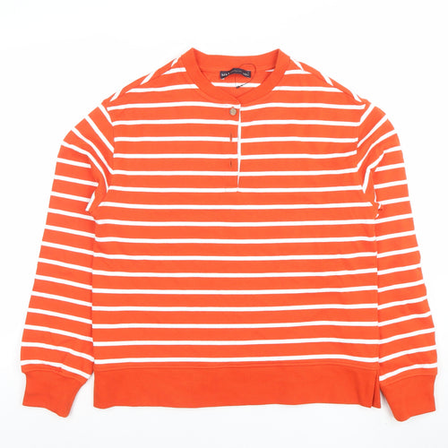Marks and Spencer Women Orange Striped Cotton Henley Sweatshirt Size S