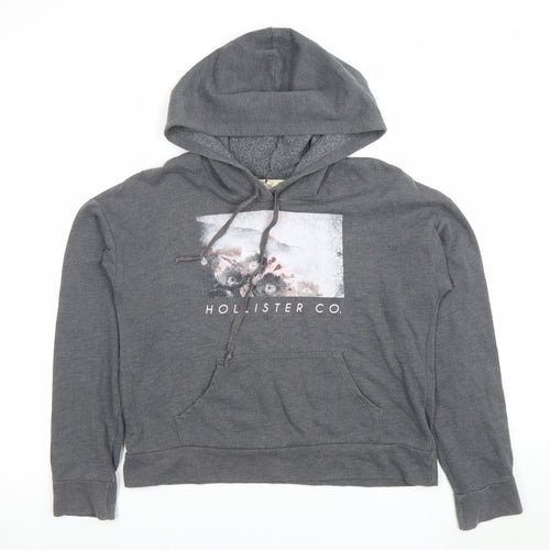 Hollister Women’s Grey Pullover Hoodie S Cotton Blend Graphic Print