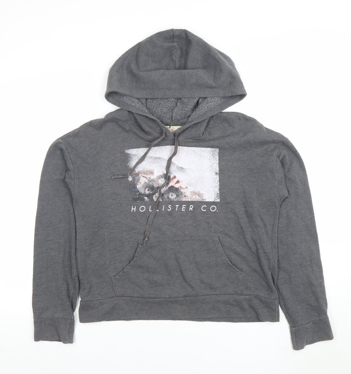Hollister Women’s Grey Pullover Hoodie S Cotton Blend Graphic Print