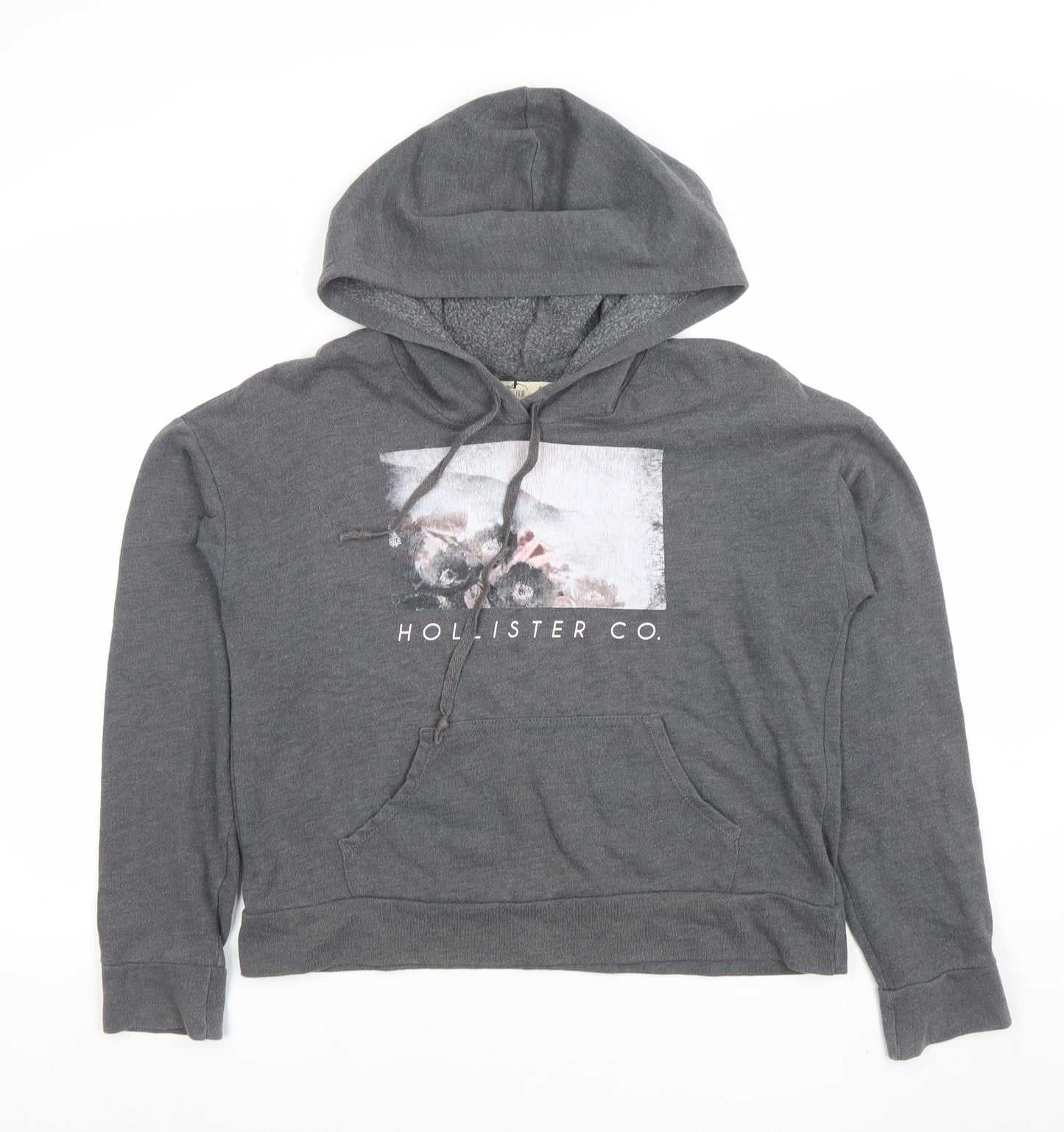 Hollister Women’s Grey Pullover Hoodie S Cotton Blend Graphic Print