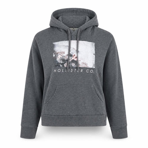 Hollister Women’s Grey Pullover Hoodie S Cotton Blend Graphic Print