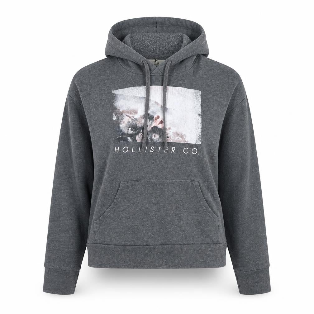 Hollister Women’s Grey Pullover Hoodie S Cotton Blend Graphic Print