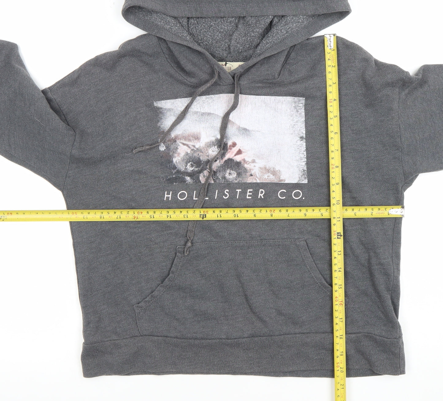 Hollister Women’s Grey Pullover Hoodie S Cotton Blend Graphic Print